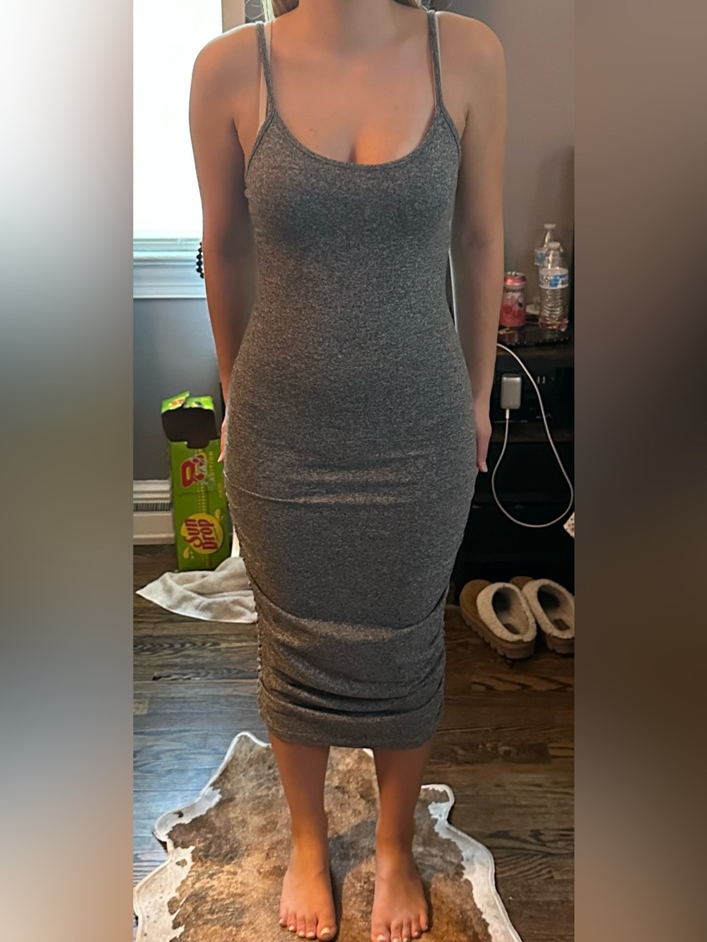 Heather Gray Sleeveless Bodycon Midi Dress